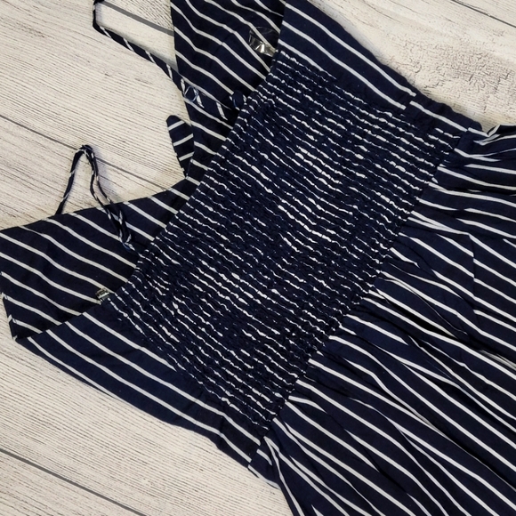 Purple Snow Mini Dress Smocked Blue White Striped Front Tie Sundress Sz M - Picture 12 of 12